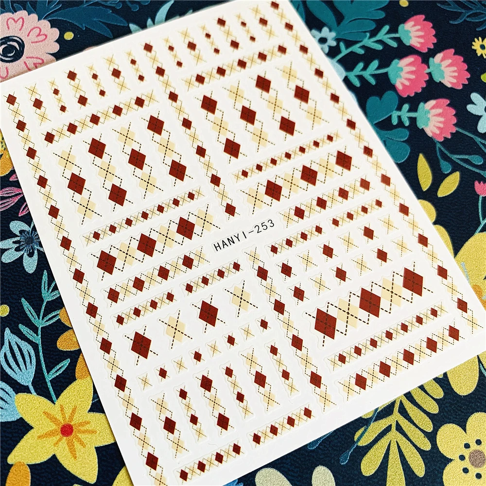 

Newest HANYI-253-254 Red and blue diamond 3d nail art sticker nail decal stamping export japan design