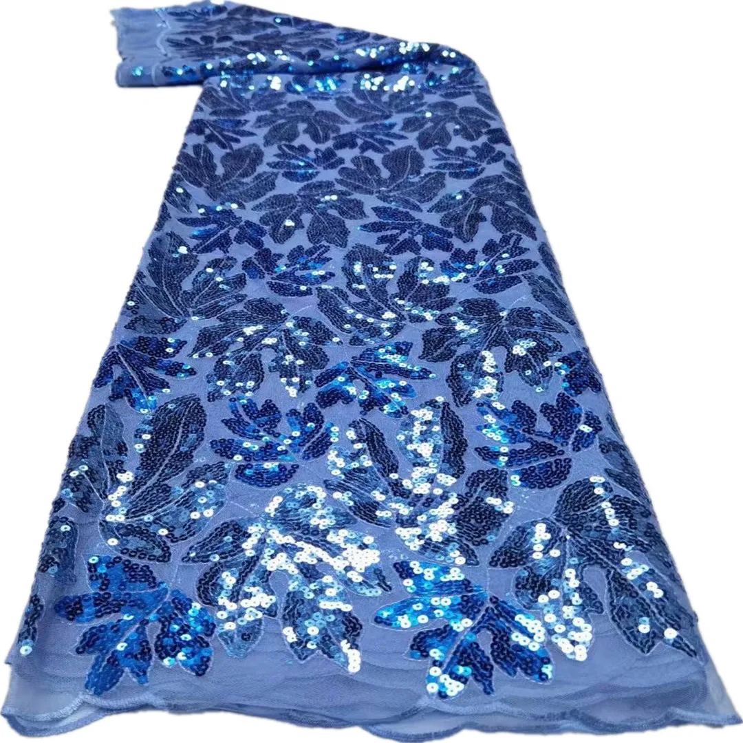 

2021 Latest African Lace Fabric High Quality French Net Embroidery Green Sequins Tulle Lace Fabric For Nigerian Party Dress