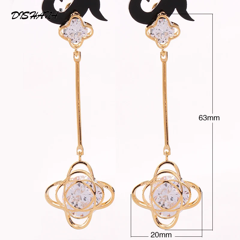 Женские длинные серьги с цирконием подарочные цветком E0559 оптовая продажа|fashion long