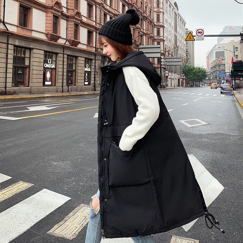 Женские зимние жилеты размера плюс тонкий однотонный длинный женский жакет с
