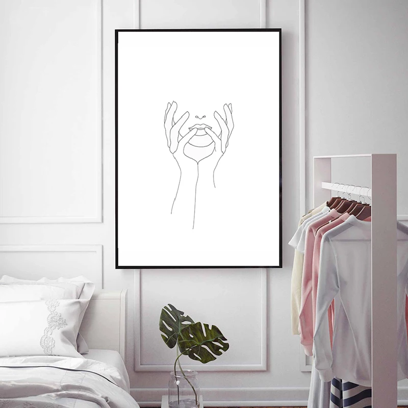 Руки на лицо губы стены Искусство Холст Плакаты принты эскиз искусство рисование