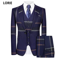 lorie 2020 mens plaid suit slim fit 3 piece leisure suit one button blazer dress business wedding party jacket vest pants