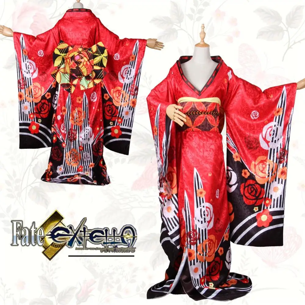 

FATE FGO Fate/EXTELLA Nero Red Saber Cosplay Costume Japanese Woman Dress Kimono Bathrobe Game Clothing