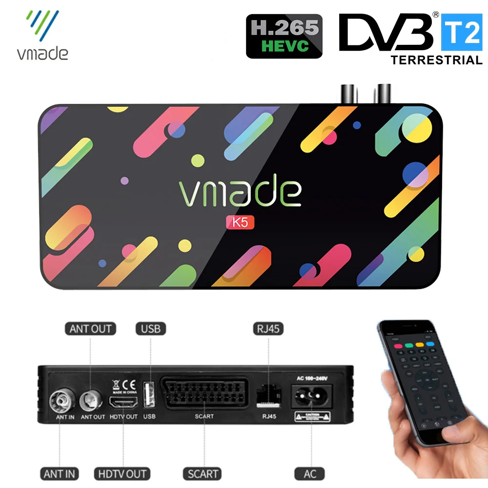

Newest DVB-T2 K5 TV Receiver Super Terrestrial Decoder Fully 1080P HD Audio Digital TV Tuner DVB-T H.265/HEVC Built-in RJ45 LAN