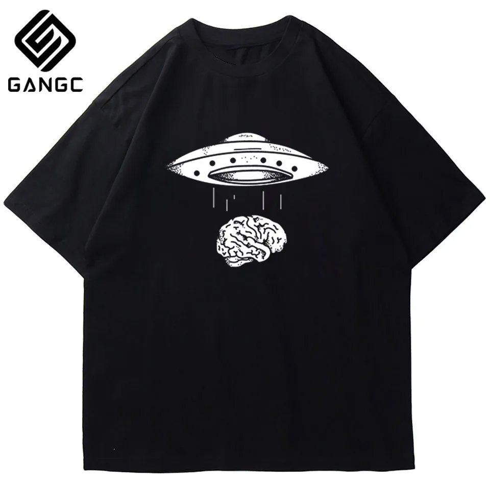 

UFO print men tshirt Hip hop tee shirts Vintage short sleeve Tee100% cotton cool summer loose men T shirt male summer t-shirt