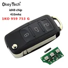 OkeyTech 3 BTN 433 МГц ID48 чип дистанционное управление Автомобильный ключ для VW VOLKSWAGEN CADDY EOS GOLF JETTA SIROCCO TIGUAN 1K0 959 753 G Чехол