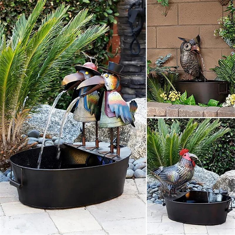 

Garden Animal Statue Water Fountain Waterscape Resin Fountain Resin Iron Crafts Cock Owl Woodpecker Shape Garden Decoration