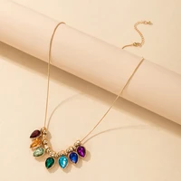 fashion colorful imitation gem pendant necklace for women bohemian water drop beaded single layer necklace new luxury jewelry