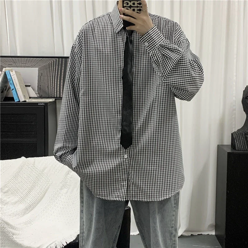 

Plaid Printed Casual Shirt Men Retro Classic Fashion Tops Streetwear All-match Long Sleeve Lapel Coat Male Clothes Spring Autumn