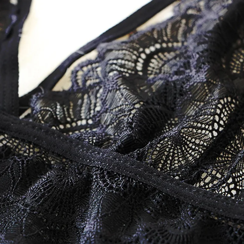 

Women Sexy Hollow Lace Printed Bra Bralette Adjustable Shoulder Translucent Underwear Sheer Bra 1