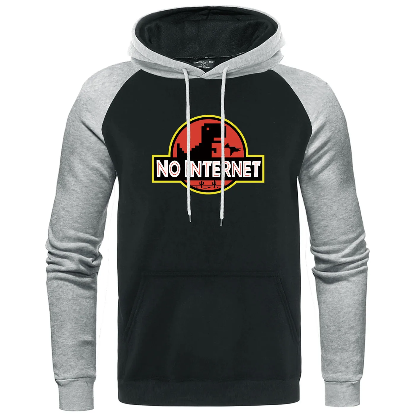 

Novelty Dinosaur Printed No internet Hoodies Auutmn Winter Warm Men Hoodie Sweatshirt funny Harajuku Men's Raglan Streetwear