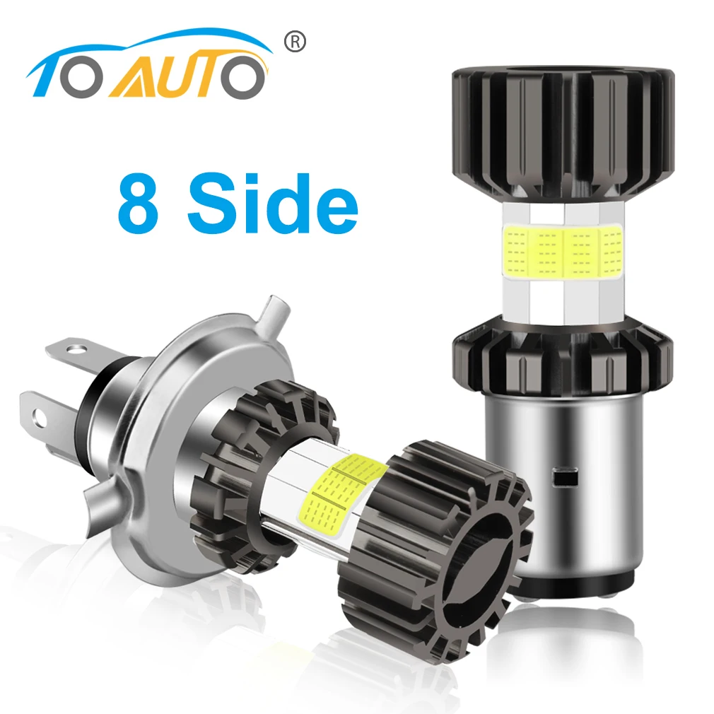 H4 LED Moto H6 BA20D Motorcycle Headlight Bulbs 8 Sides COB White 6000K Hi Lo Lamp Scooter Accessories Fog Lights 12V |