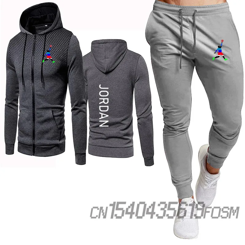 

Men's plus size sweatshirt jacket casual men's sportswear suit zipper hooded jacket + sweatpants plus cashmere 2-piece set
