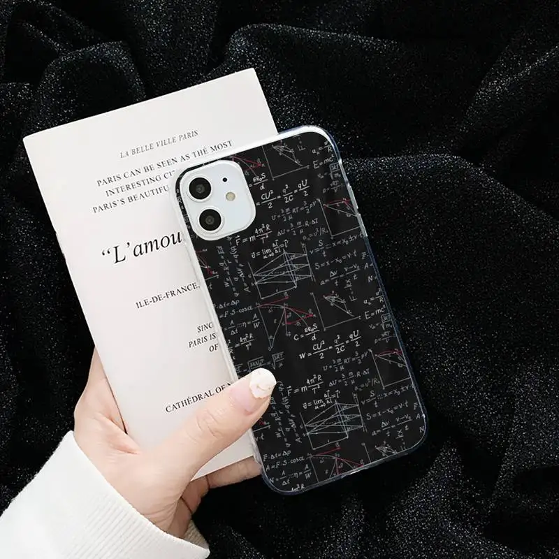 

emc2 notes text Word Phone Case Transparent for iPhone 6 7 8 11 12 s mini pro X XS XR MAX Plus cover funda shell