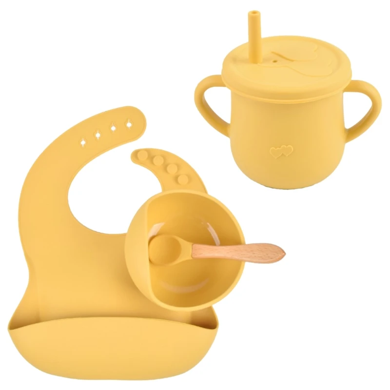 

Набор из силиконовых нагрудников для кормления малышей, чаши на присоске для малышей, тренировочная ложка, водонепроницаемые товары для ко...