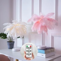 novelty white pink feather light remote fairy night lamp with batteryusb for home room bedroom party wedding decorative