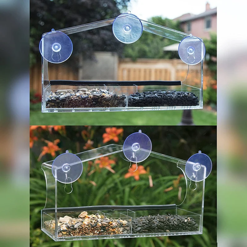 Оконная кормушка для птиц антибелка сверхмощная присоска крюк сливное отверстие