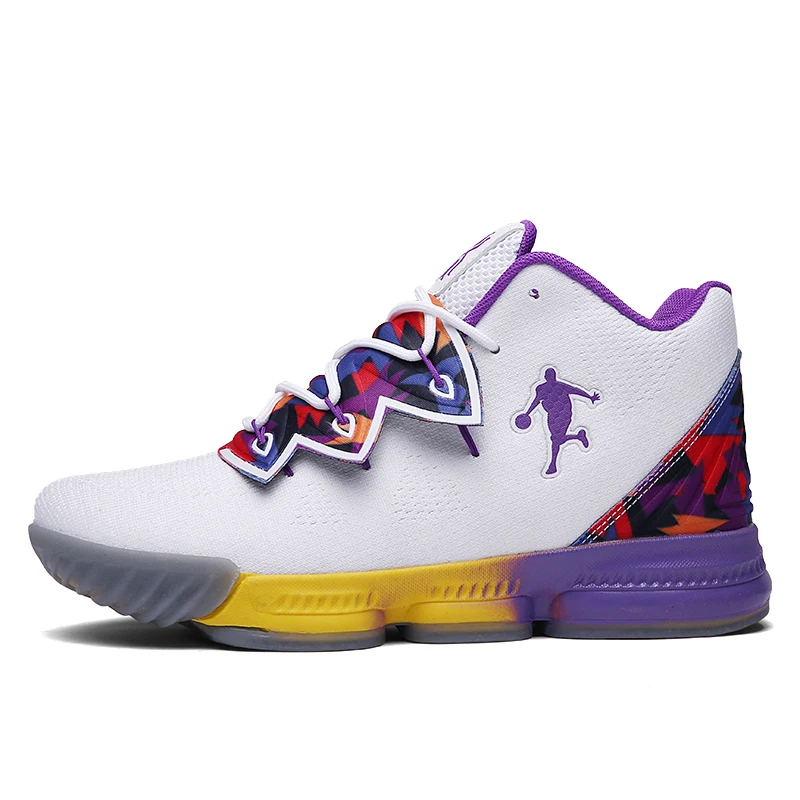 white and purple Men Jordan Basketball Shoes Cushioning Men's Basketball Sneakers Lebron Basketball Shoes Breathable Outdoor Combat Boots - Цвет: white and purple