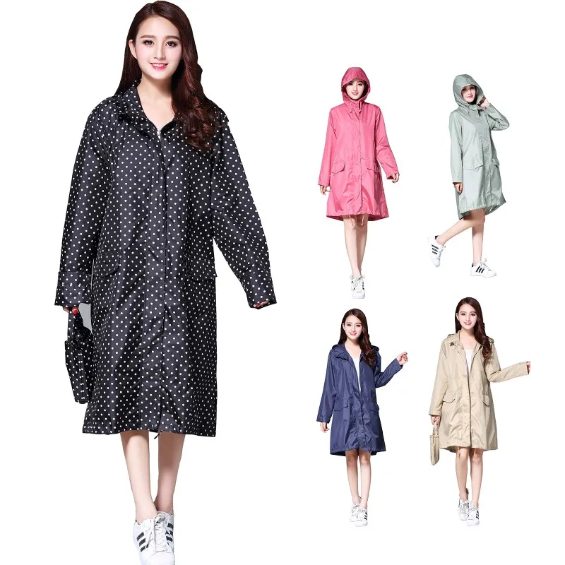 

Модный длинный дождевик для женщин, водонепроницаемый ветрозащитный капюшон, водонепроницаемый дождевик с капюшоном и карманами