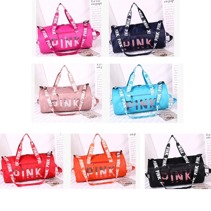 Large Capacity Women Travel Bag Fitness Training PINK Bag Sequins Letter Outdoor Sports Yoga Handbag Sports Girl Crossbag
