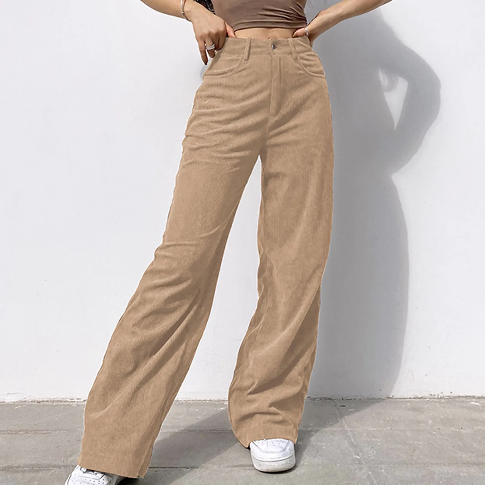 

2021 New Spring Fashion Jeans Women Pants Solid Mid Waisted Wide Leg Pants Straight Casual Baggy Trousers Jean Femme