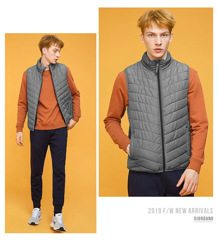 Giordano мужские куртки со стоячим воротником, без рукавов, стеганая куртка Homme с двойным карманом на молнии, Теплая мужская куртка, 01079724