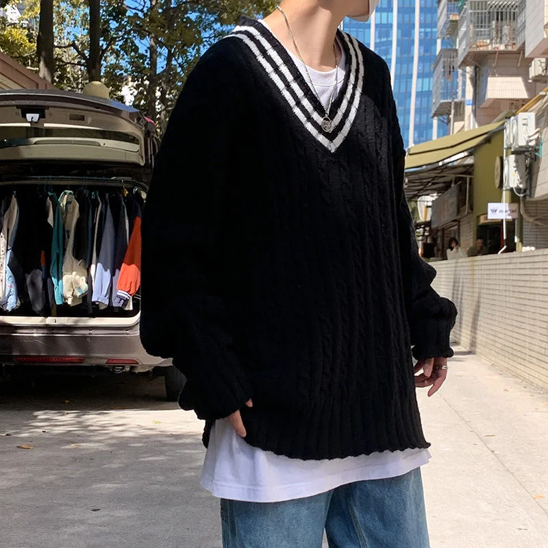 Осенний свитер с V-образным вырезом мужской теплый Модный повседневный вязаный