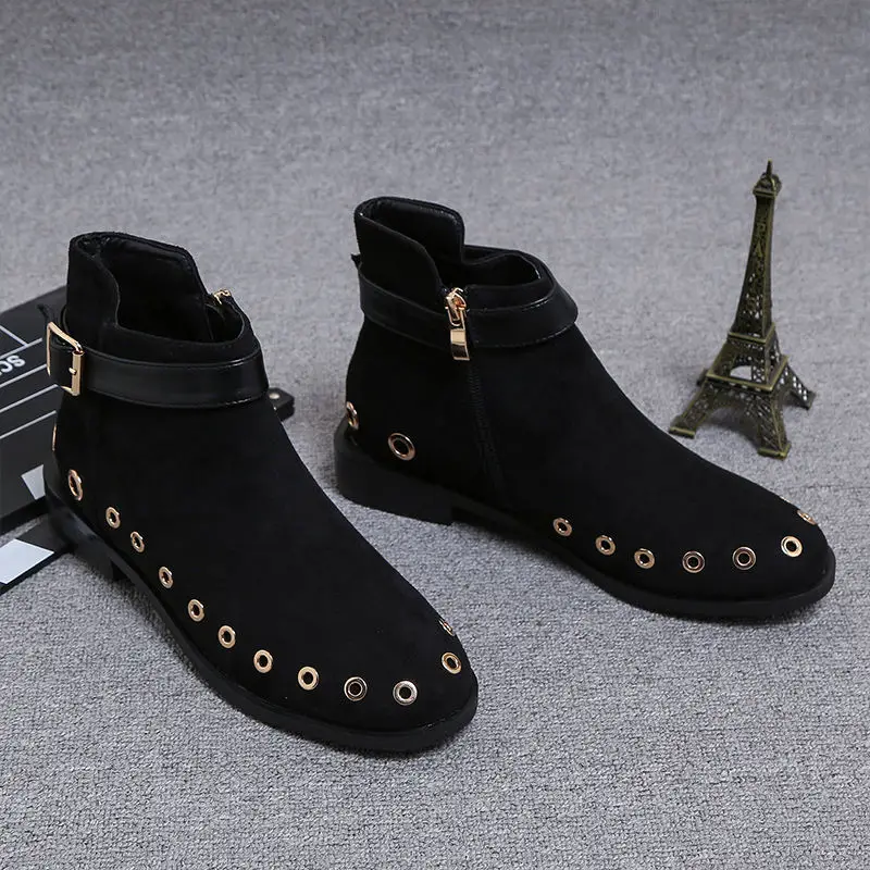 

Европейская станция, осень 2021, новые полуботинки со шнуровкой и круглым носком, низкие ботинки, черные женские ботинки из нубука на плоской ...