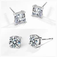 925 sterling silver stud earrings round square white gold zircon men and women personality fashion jewelry couple holiday gift