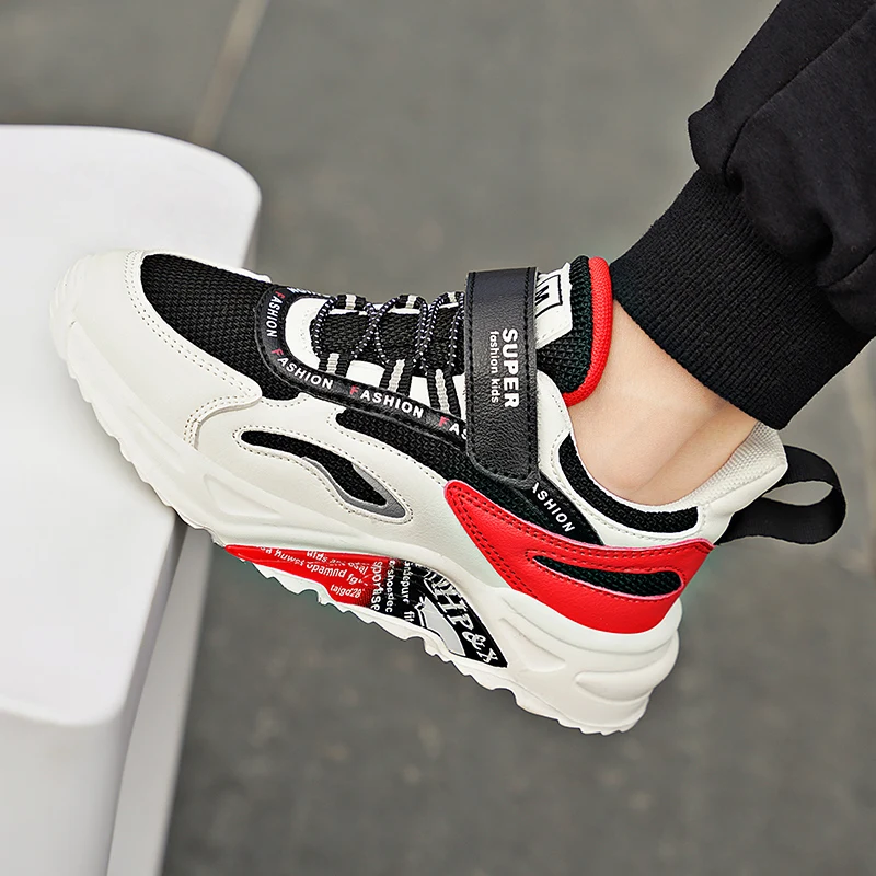 

New Trend Walking Sneakers Kids Boy Breathable Teenage Shoe For Boys Hook & Loop Children Running Shoes Soft Sole Gym Shoes Kid