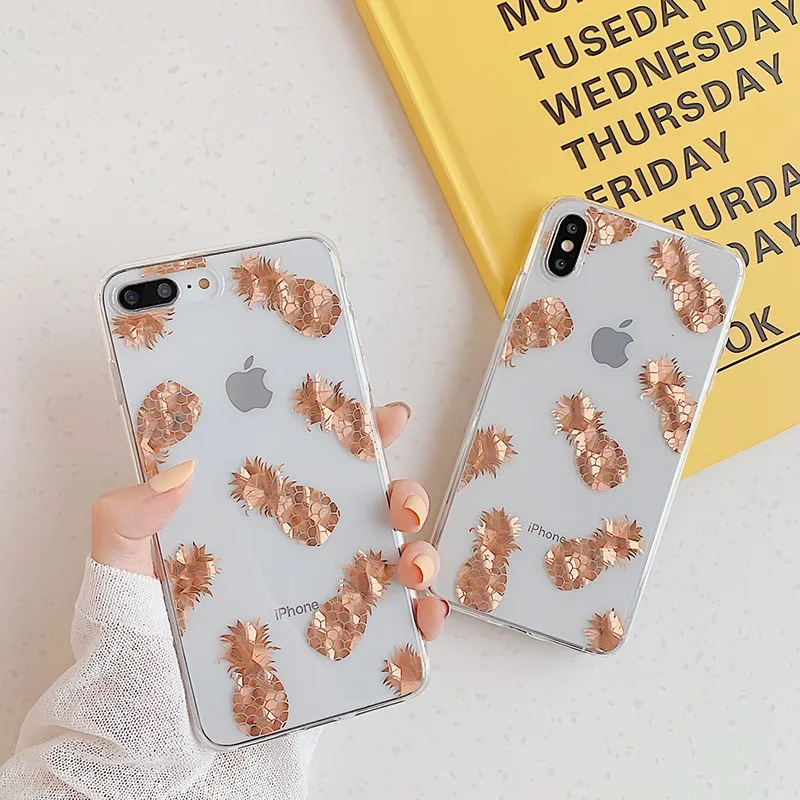 Для Iphone 7 8 Plus 6s Bronzing ананас шаблон чехол для телефона IPhone X XS 6 Мягкий силиконовый |