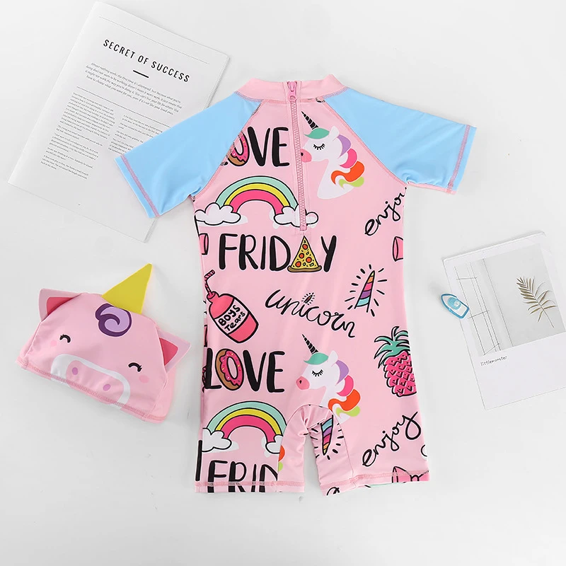 1~7Y Baby Girls Cute Pink Swimmingsuit One Piece Girls Swimwear Children Unicorn Surfing Suits Kids Bathing Beachwear Swimsuit