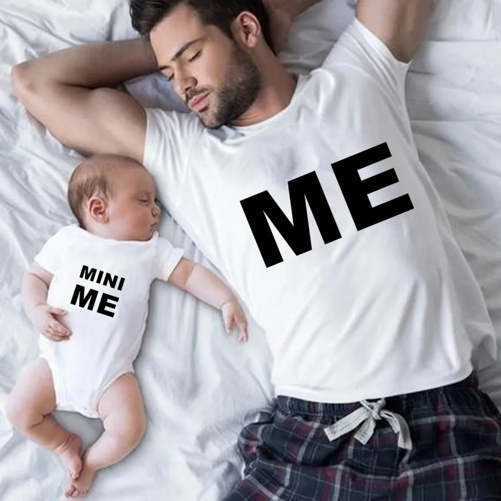 Семейная Одинаковая одежда футболка ME MINI наряды для папы сына ребенка мальчика