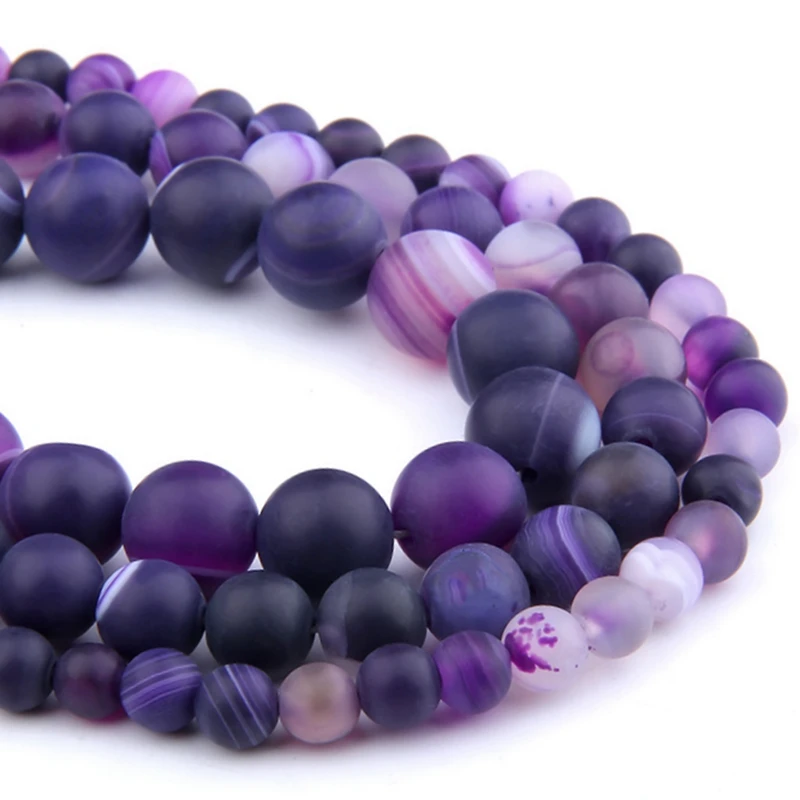 6 8 10 мм натуральные матовые фиолетовые полосатые бусы из камня Агата самодельные