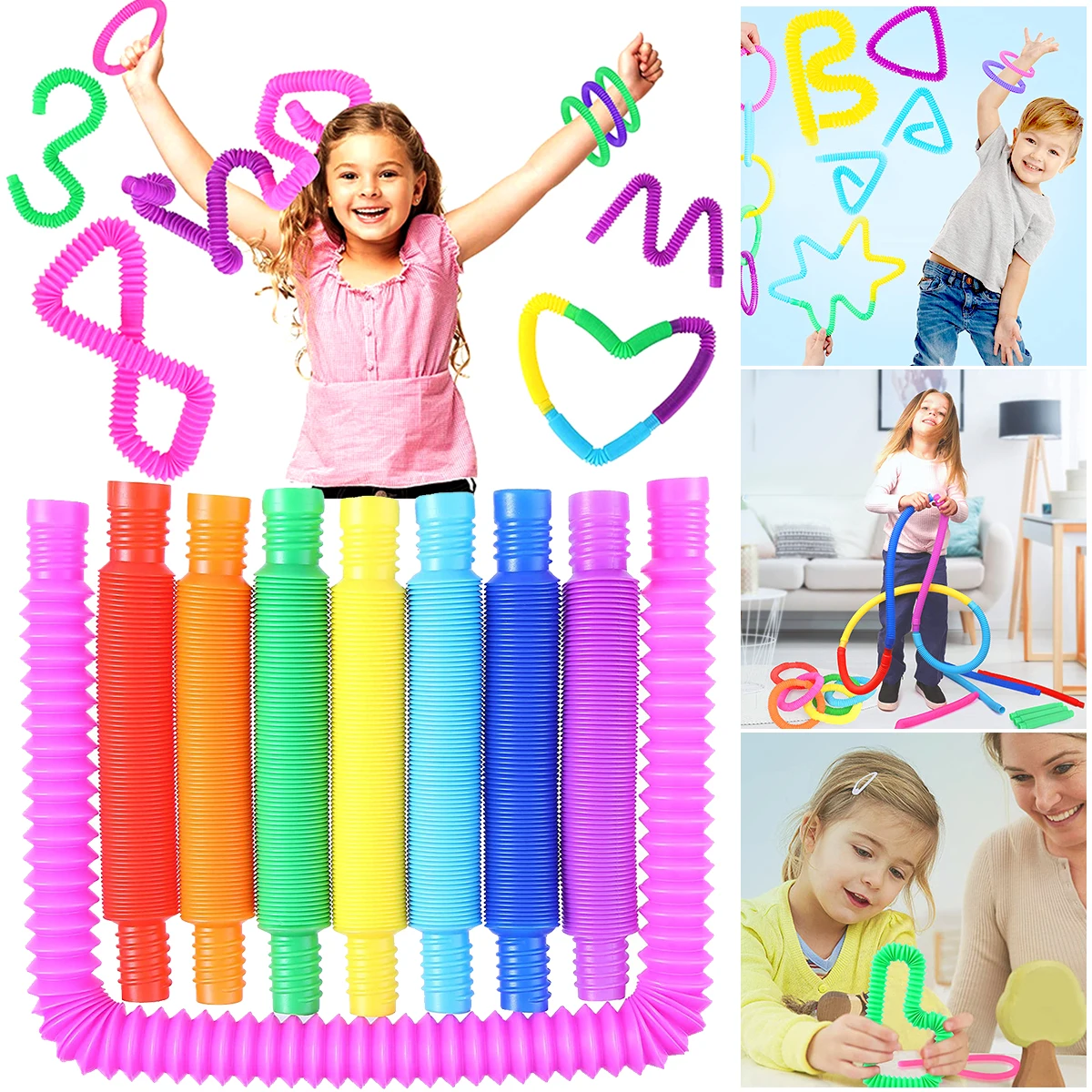 Pop Tube Sensory Toy Fidget Anti Stress Relieve Stretch Bellows Children Multicolor Squeeze Folding Pipe Autism ADHD Anxiety Toy