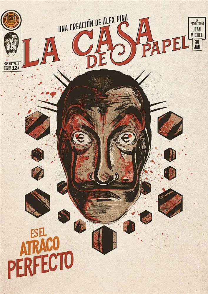 Синий Глянцевые бумажные плакаты la casa de papel, украшение на стену, хорошее качество - Цвет: Синий