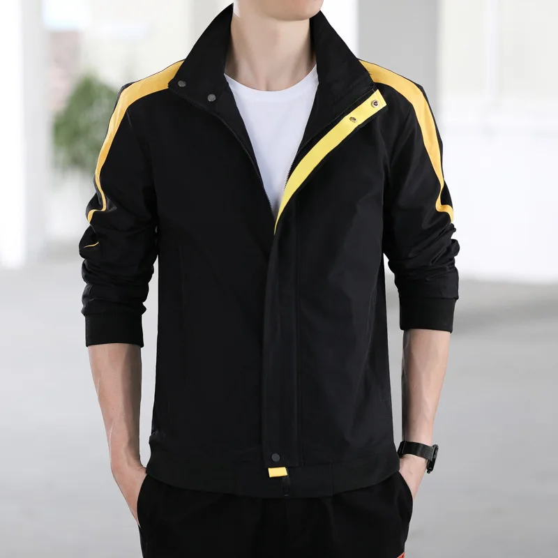 

2021 men's new autumn casual jacket youth handsome all-match color matching stand-up collar jacket 8XL