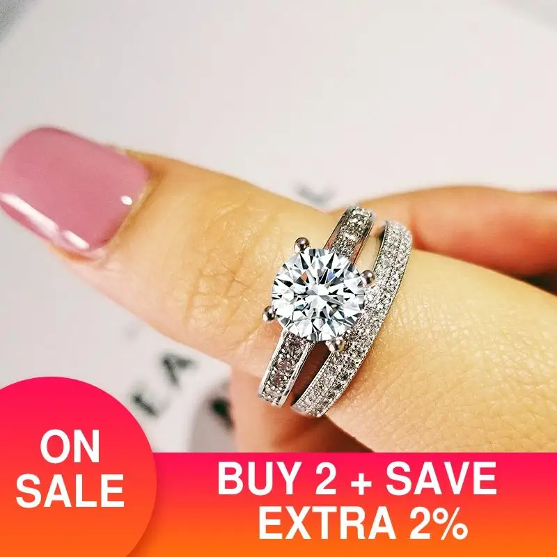 

2021 new luxury halo 925 sterling silver wedding ring set for women lady anniversary gift jewelry wholesale Black Friday R5115S