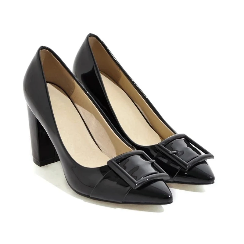 Туфли лодочки женские на высоком каблуке лакированные туфли квадратный каблук