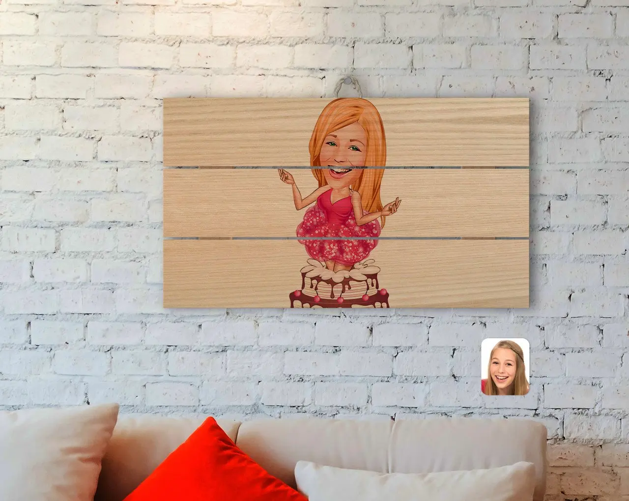 

Personalized Women 'S Birthday Caricature Of Authentic Wooden Pallet Tablo-1