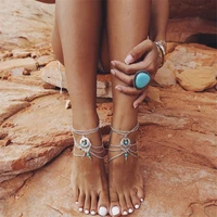 boho anklet foot chain summer bracelet hollow blue stone charm anklet sandals barefoot beach foot bridal jewelry wholesale j05
