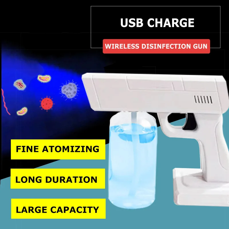 

Portable Electric Sanitizer Sprayer Blue Light Rechargeable Nano Steam Water Spray Gun Home Disinfection Machine Atomizer 500ML