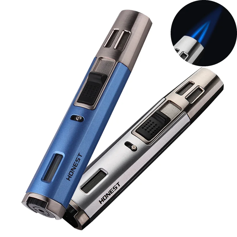 Честная Зажигалка ручка ветрозащитная двойная синяя струйная Бутановая с