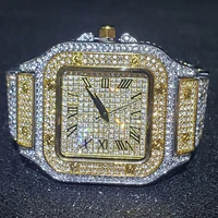 hip hop missfox ruman numbers men watch luxury iced out waterproof diamond steel gold watch for men aaa santos quartz wristwatch