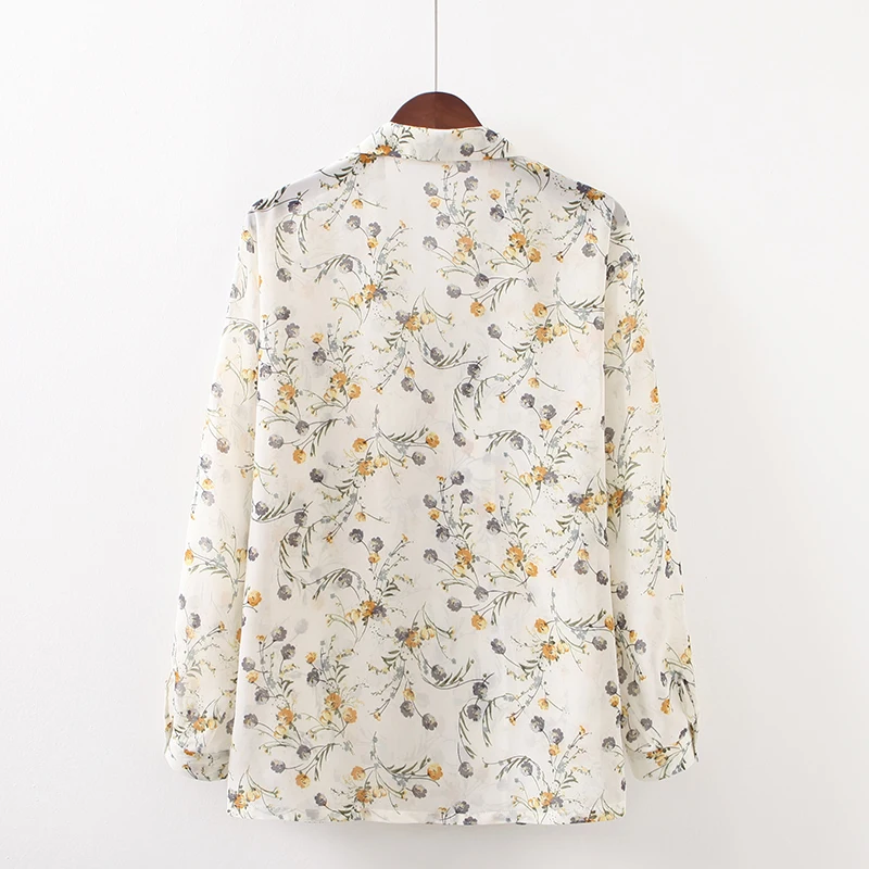 Autumn Loose single breasted bust 106cm Women floral printed tops fashion office lady long sleeve elegant work shirts n321 | Женская