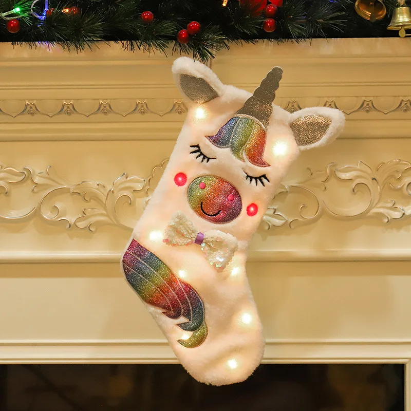 Рождественские чулки с единорогом, Плюшевые рождественские носки, украшения для рождественской елки, Подарочный мешок для конфет на Рождес...
