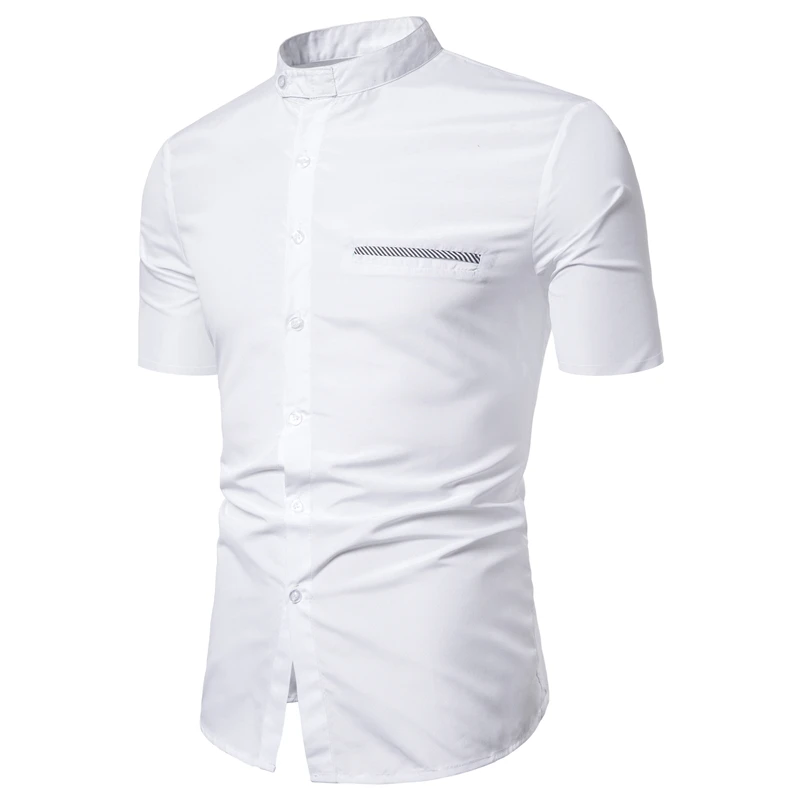 Бренд Мандарин воротник рубашка для мужчин лето мода сплошной цвет Slim Fit короткий рукав повседневные рубашки деловые формальные Camisas