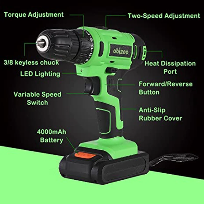 

20V Cordless Drill/Driver Cordless Drill Combo Kit with Front LED Light Max Torque with 1500mAh Li-Ion Battery Electric drill