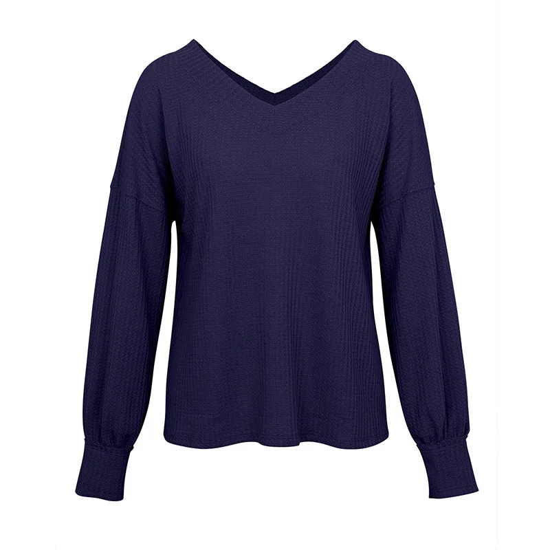 

Long Sleeve V-Neck Full Solid Fashion Women Top Tee Casual T-shirt Haut Femme Tshirt Harajuku Shirts Woman Clothes