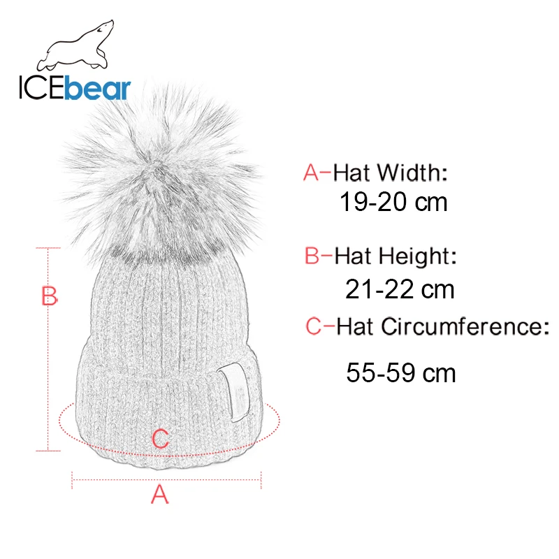 ICEbear женская шапка зимняя вязаная с помпоном натуральный мех рокуна теплая F-2019W010